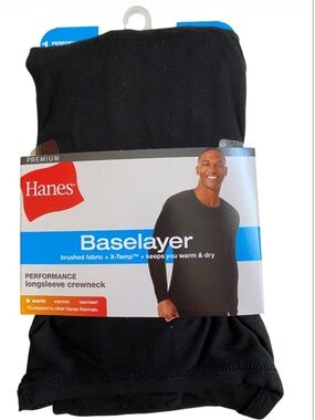 Hanes Baselayer Performance Longsleeve Crewneck Black NWT Size Medium